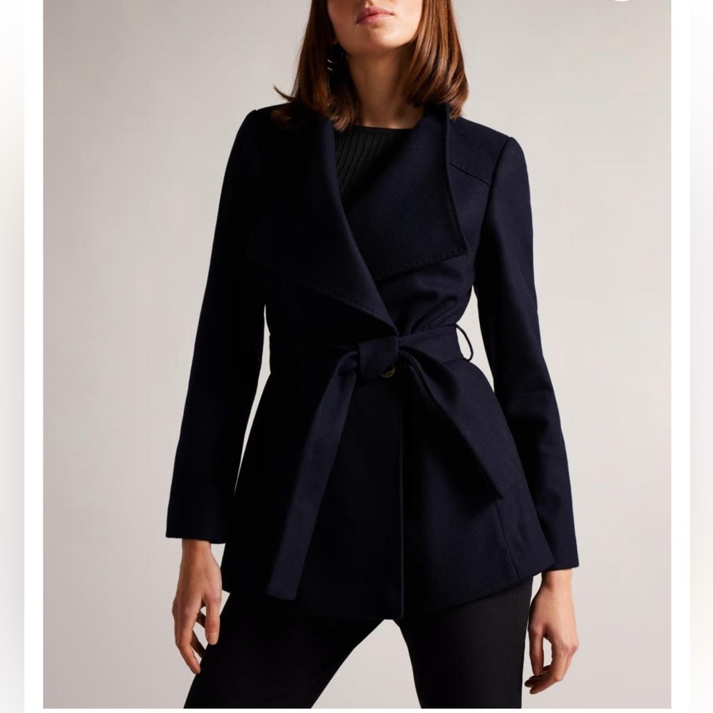 NWT Ted Baker Rytaa Short Wool Wrap Coat- Dark Navy- size 6 - Picture 1 of 10